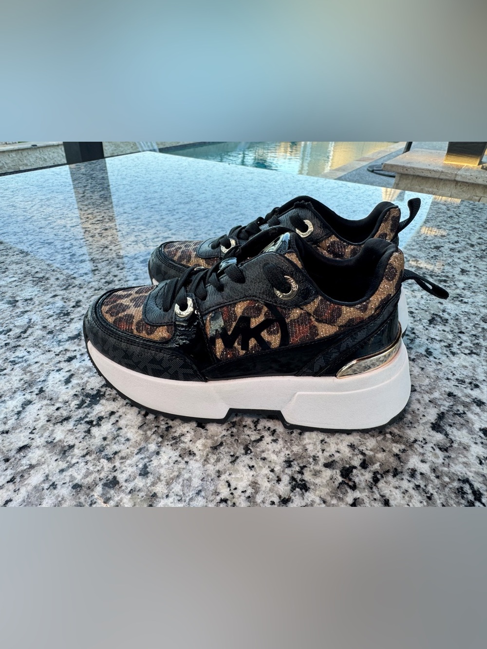 Michael Kors Black and Leopard Print Kids Platform Sneakers